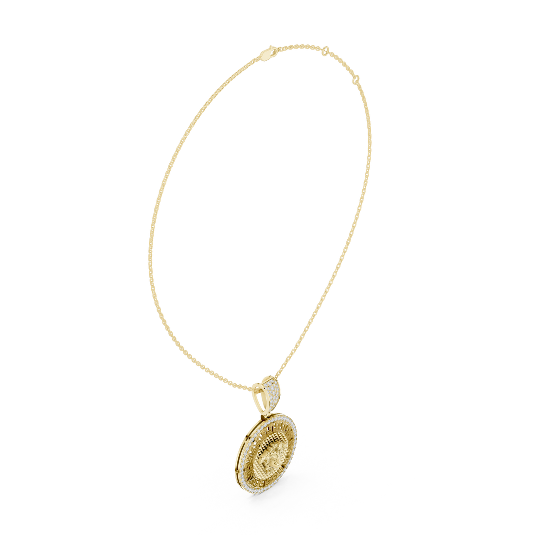 Medusa Greek Key Diamond Pendant | 14K & 18K Gold | IGI Certified