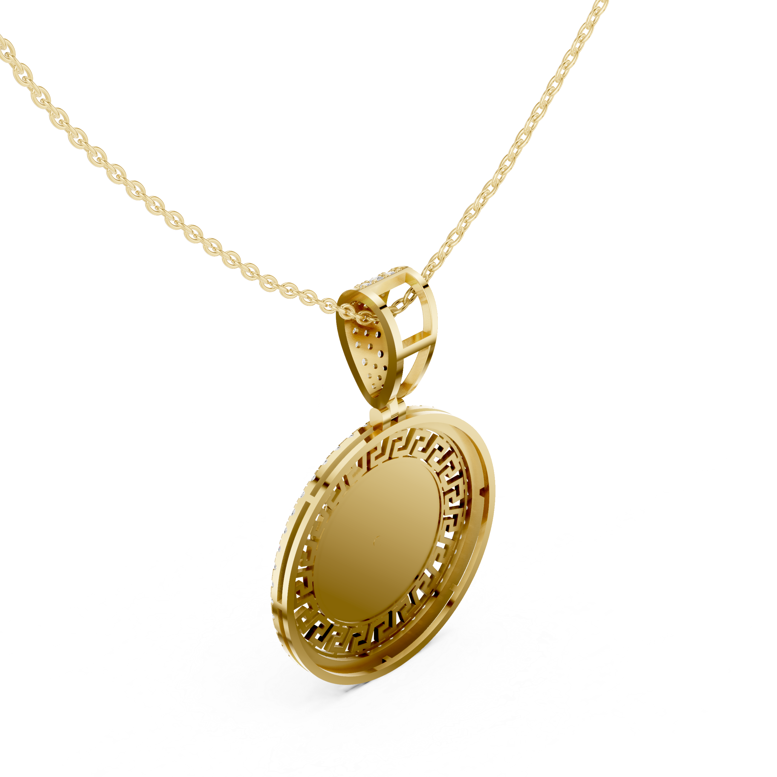 Medusa Greek Key Diamond Pendant | 14K & 18K Gold | IGI Certified