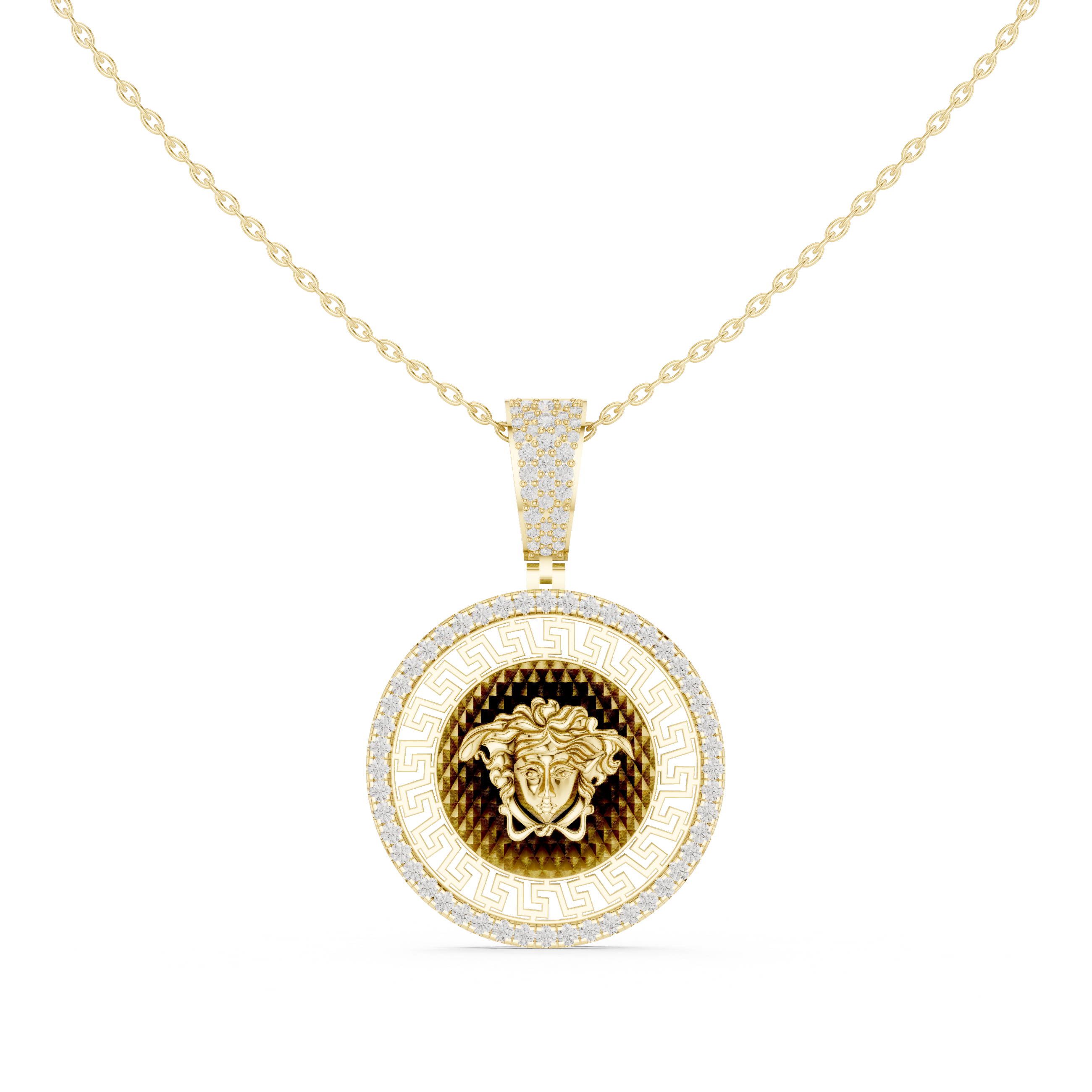 Medusa Greek Key Diamond Pendant | 14K & 18K Gold | IGI Certified