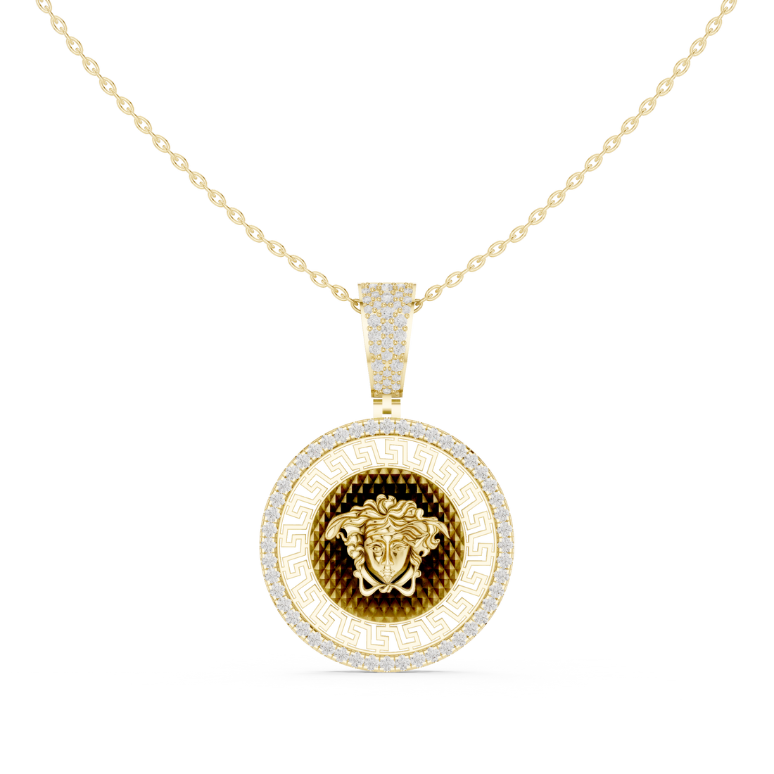Medusa Greek Key Diamond Pendant | 14K & 18K Gold | IGI Certified
