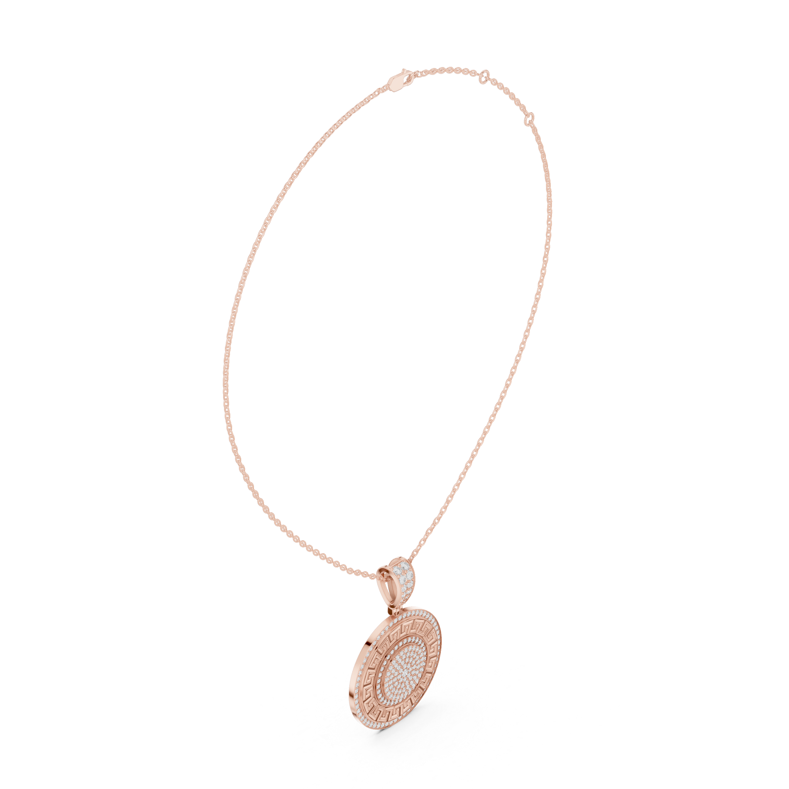 Greek Key Diamond Medallion Pendant | 14K & 18K Gold | IGI Certified