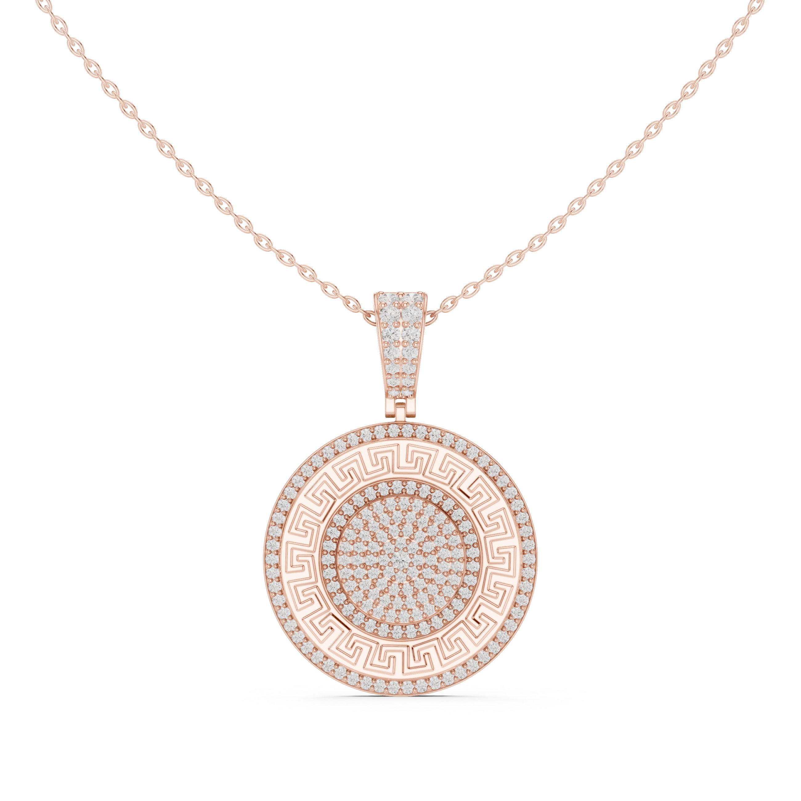 Greek Key Diamond Medallion Pendant | 14K & 18K Gold | IGI Certified