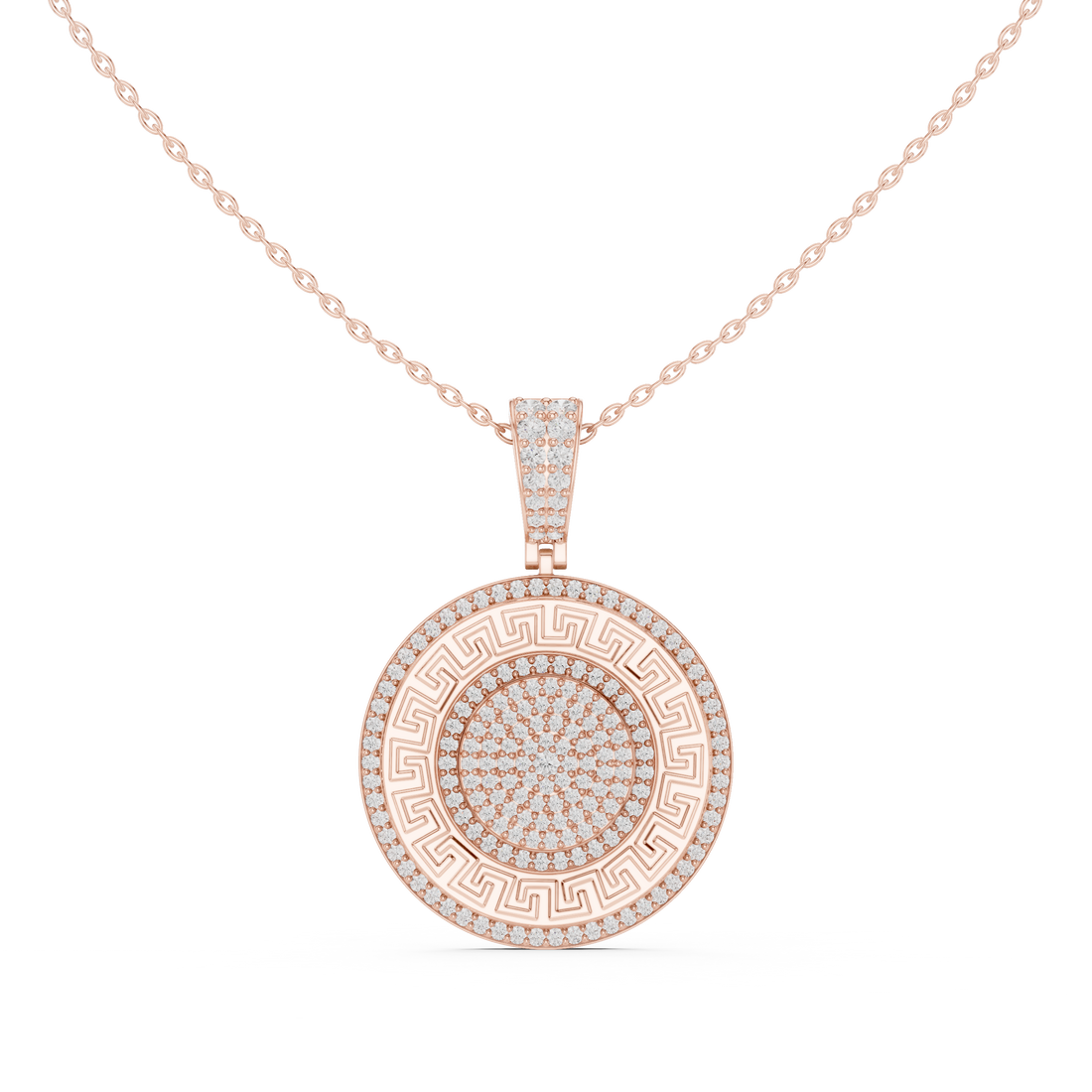 Greek Key Diamond Medallion Pendant | 14K & 18K Gold | IGI Certified