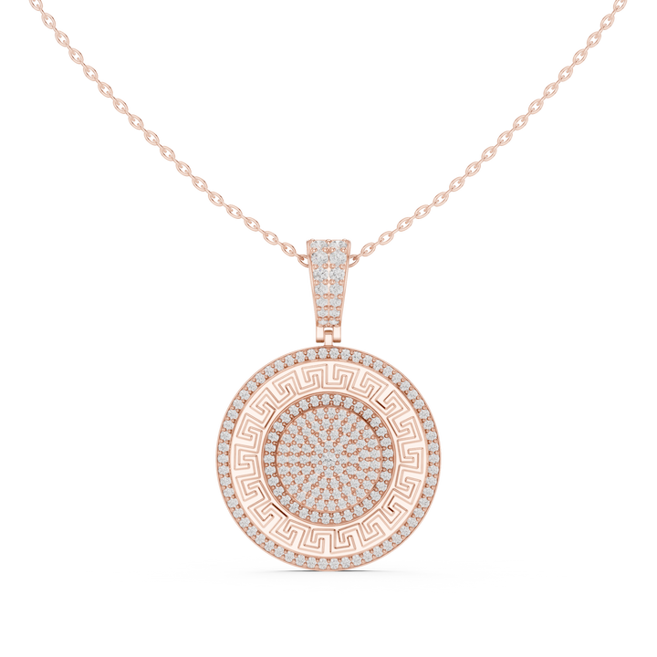Greek Key Diamond Medallion Pendant | 14K & 18K Gold | IGI Certified