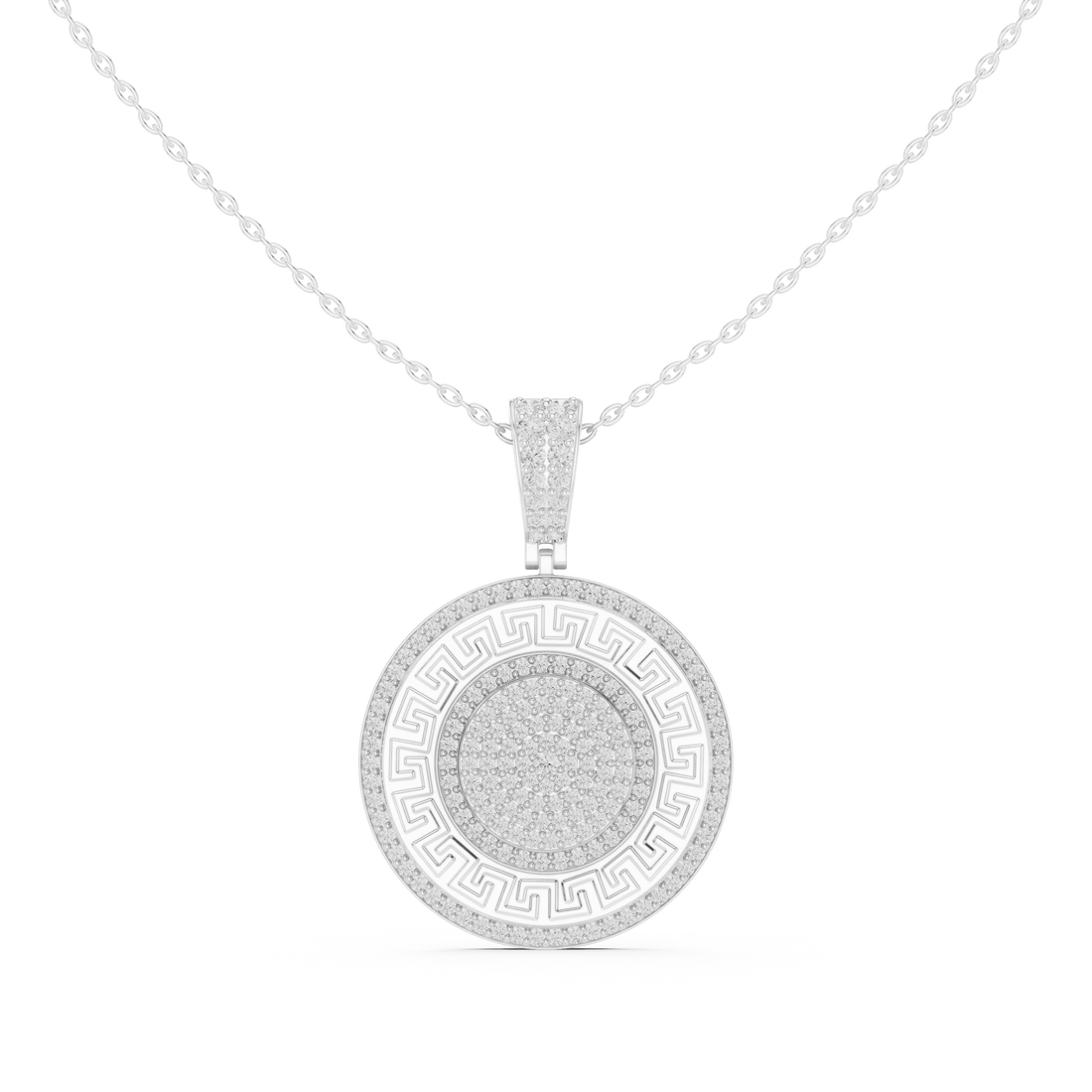 Greek Key Diamond Medallion Pendant | 14K & 18K Gold | IGI Certified