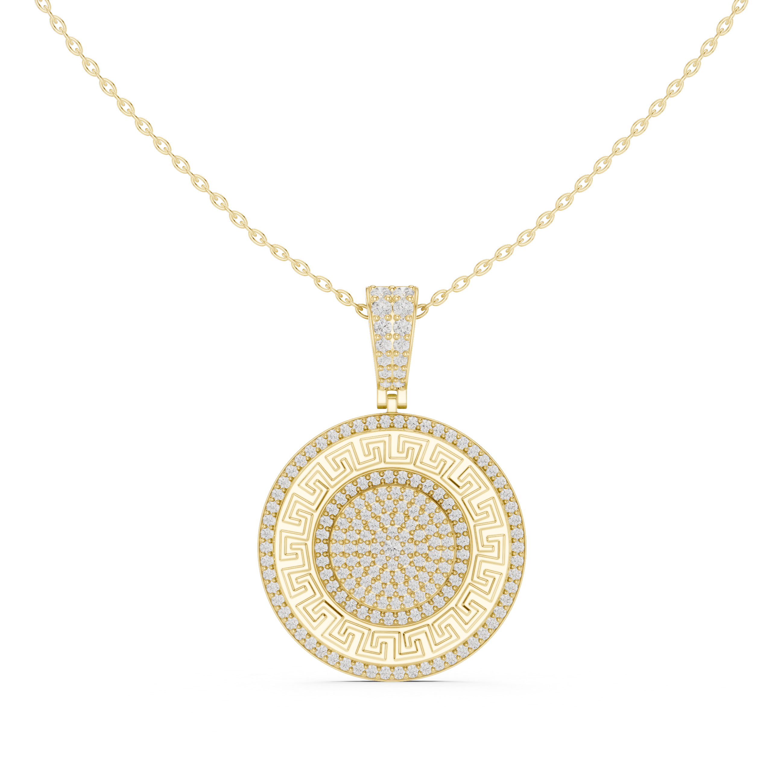 Greek Key Diamond Medallion Pendant | 14K & 18K Gold | IGI Certified