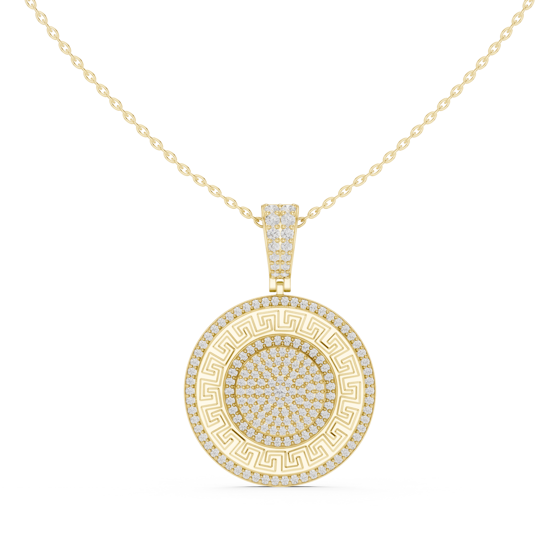 Greek Key Diamond Medallion Pendant | 14K & 18K Gold | IGI Certified