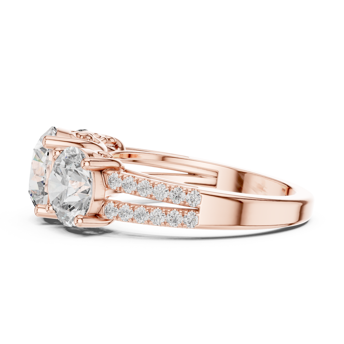Rose Gold Three-Stone Lab-Grown Diamond Engagement Ring | IGI Certified | Kiashaa Jewellery