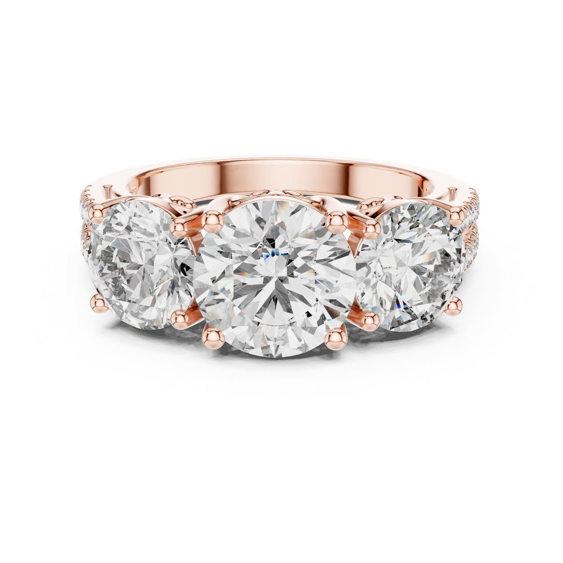 Rose Gold Three-Stone Lab-Grown Diamond Engagement Ring | IGI Certified | Kiashaa Jewellery