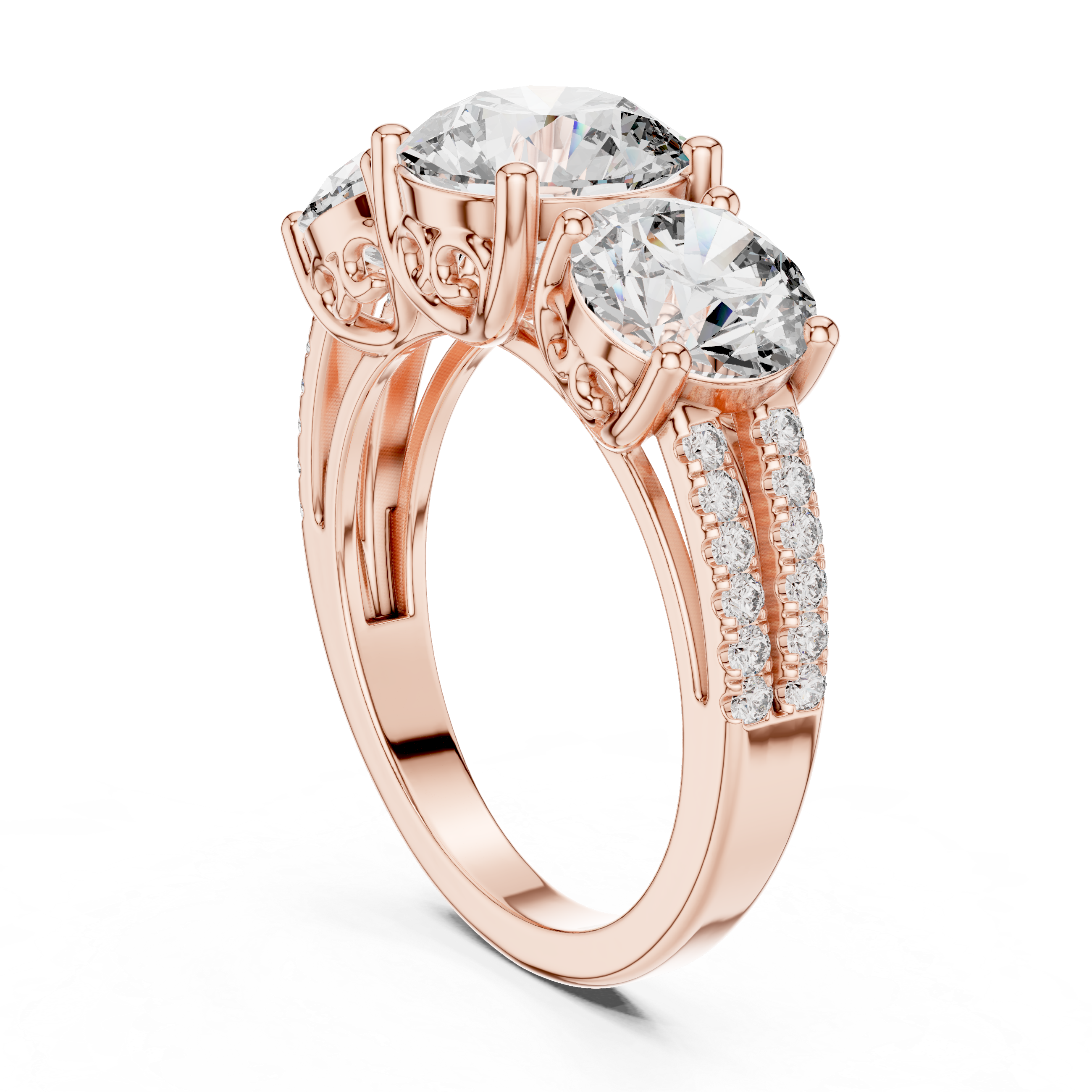 Rose Gold Three-Stone Lab-Grown Diamond Engagement Ring | IGI Certified | Kiashaa Jewellery