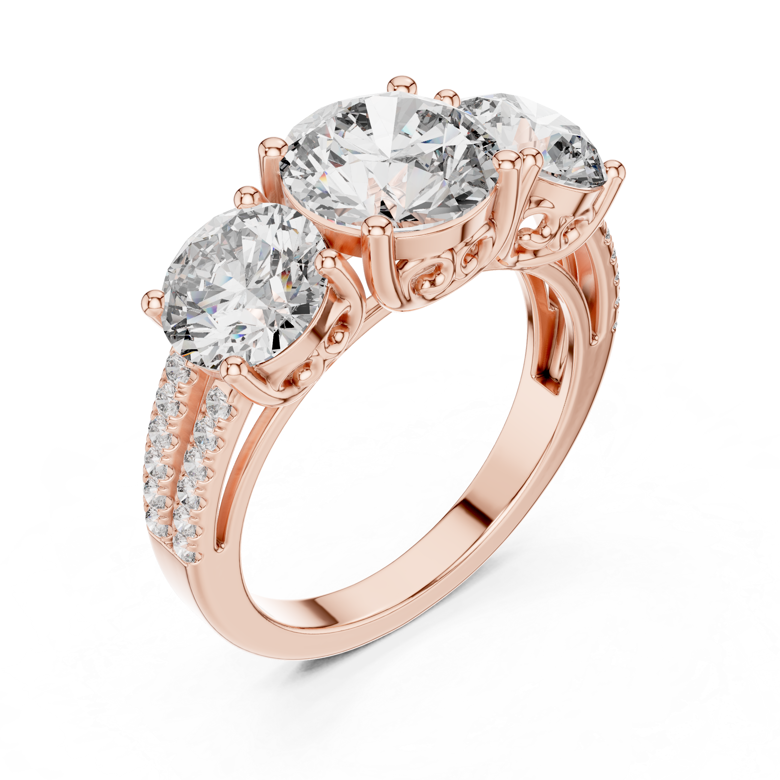 Rose Gold Three-Stone Lab-Grown Diamond Engagement Ring | IGI Certified | Kiashaa Jewellery
