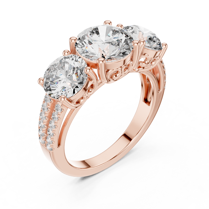 Rose Gold Three-Stone Lab-Grown Diamond Engagement Ring | IGI Certified | Kiashaa Jewellery