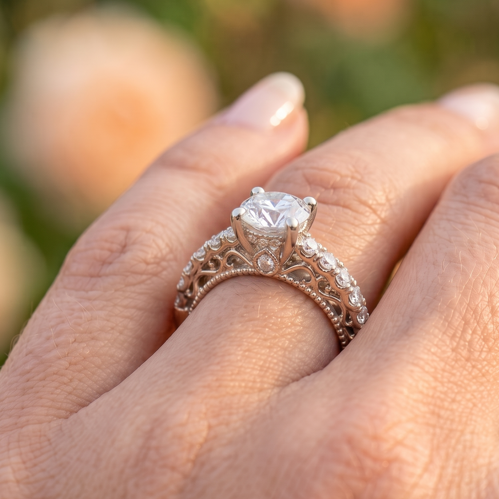 Kiashaa Jewellery 2.524 CTW vintage round diamond engagement ring in polished rose gold.
