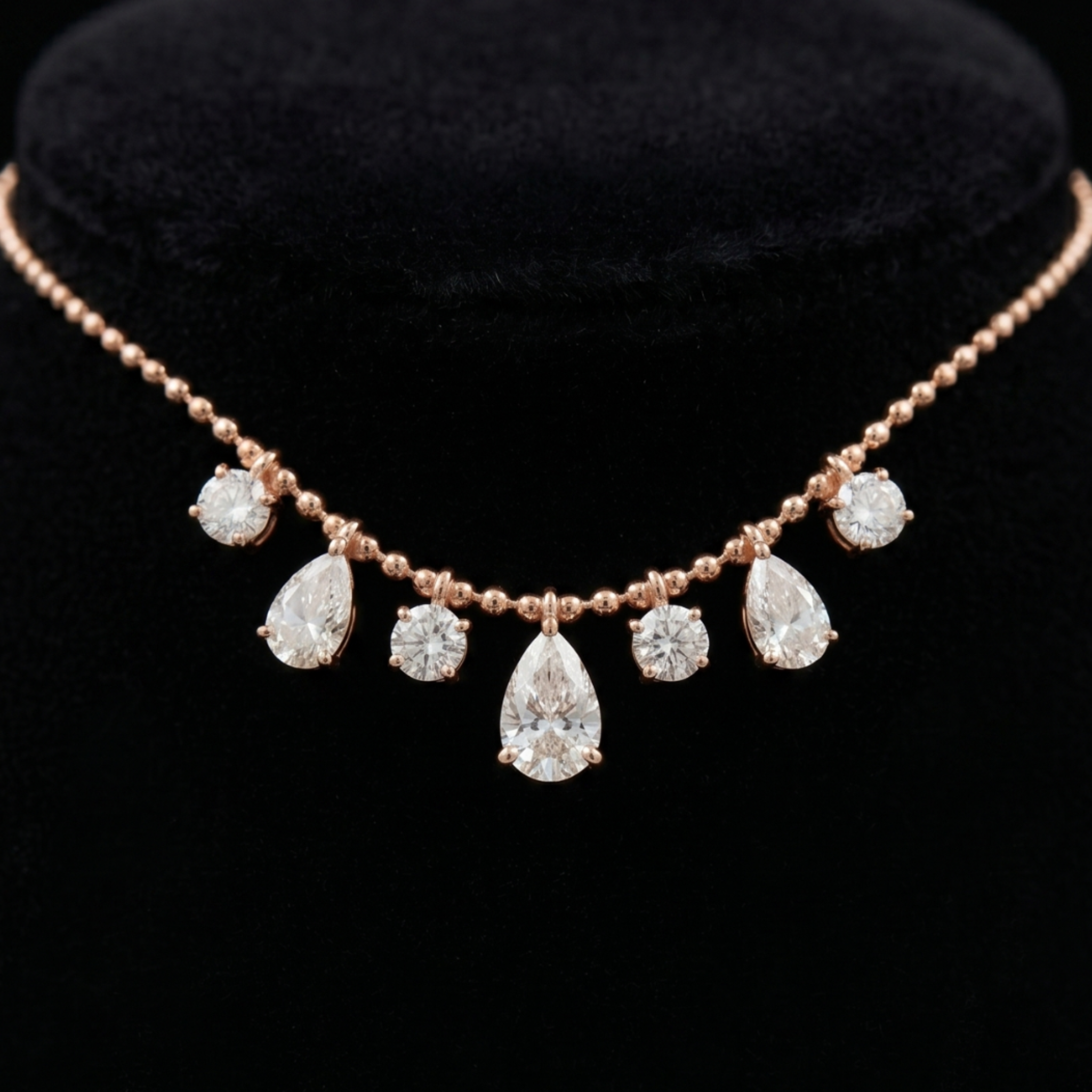 Serene Cascade 2.80 CTW Pear & Round Diamond Drop Necklace in 14K & 18K Gold