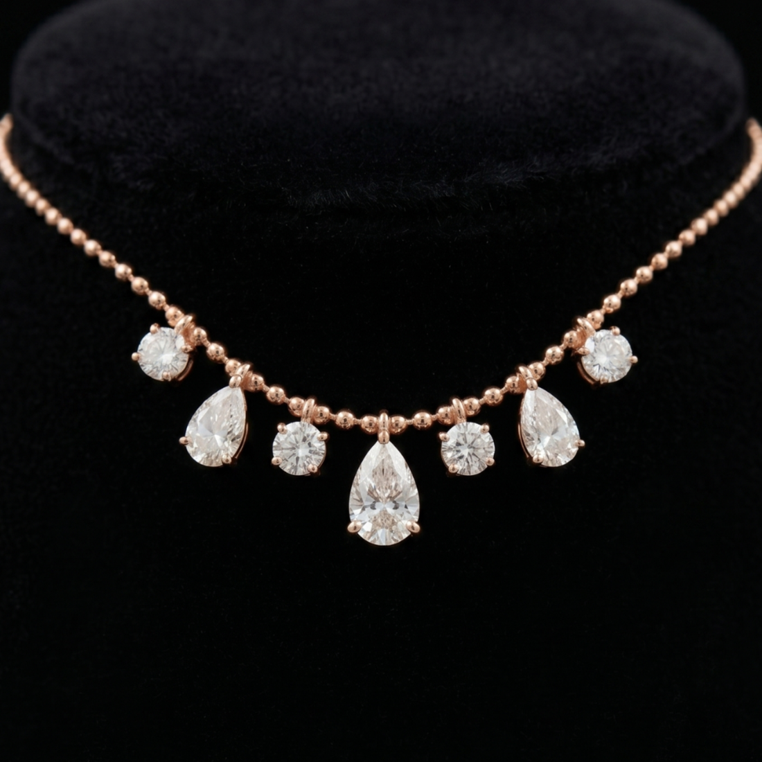 Serene Cascade 2.80 CTW Pear & Round Diamond Drop Necklace in 14K & 18K Gold
