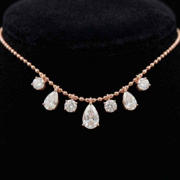 Serene Cascade 2.80 CTW Pear & Round Diamond Drop Necklace in 14K & 18K Gold
