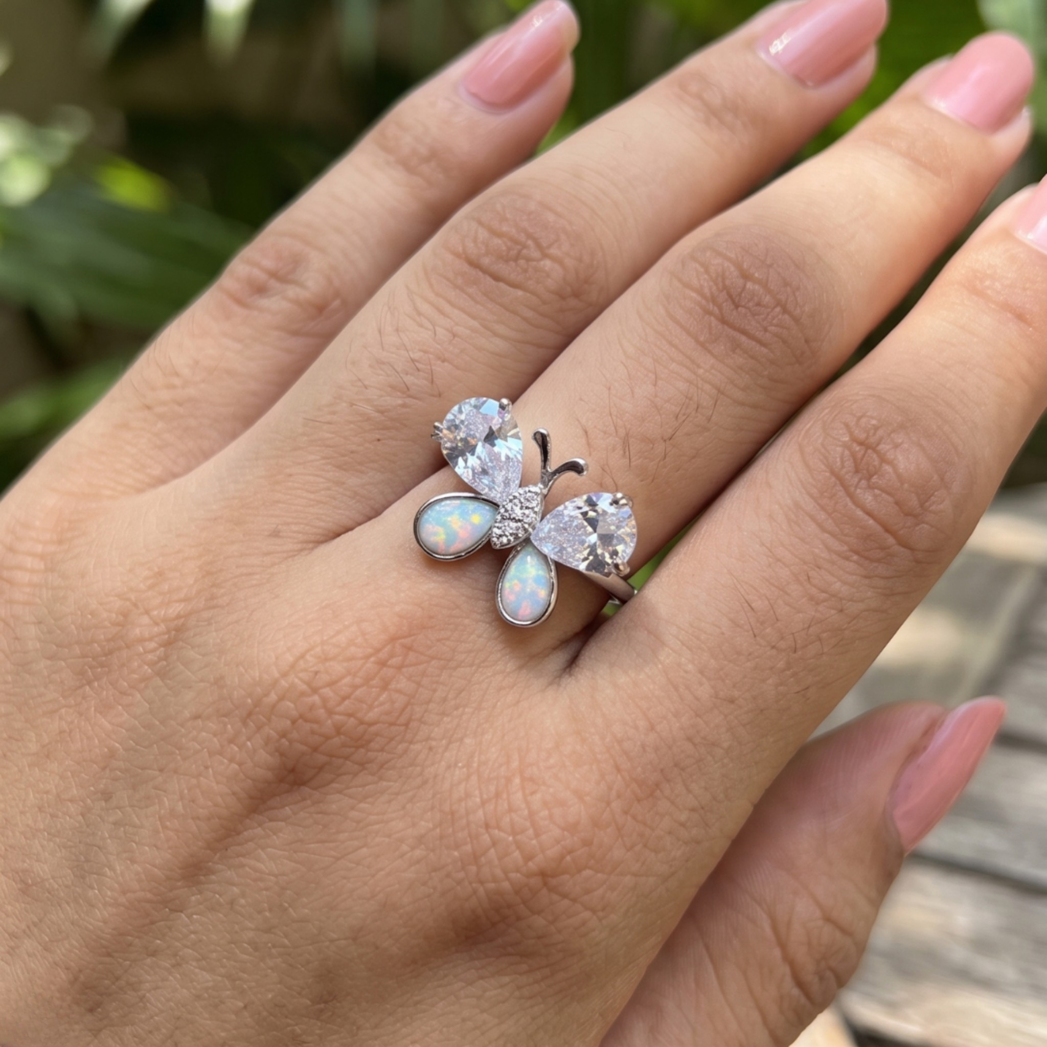 0.61 CTW Butterfly Opal & Lab-Grown Diamond Ring in 9K, 14K & 18K Gold