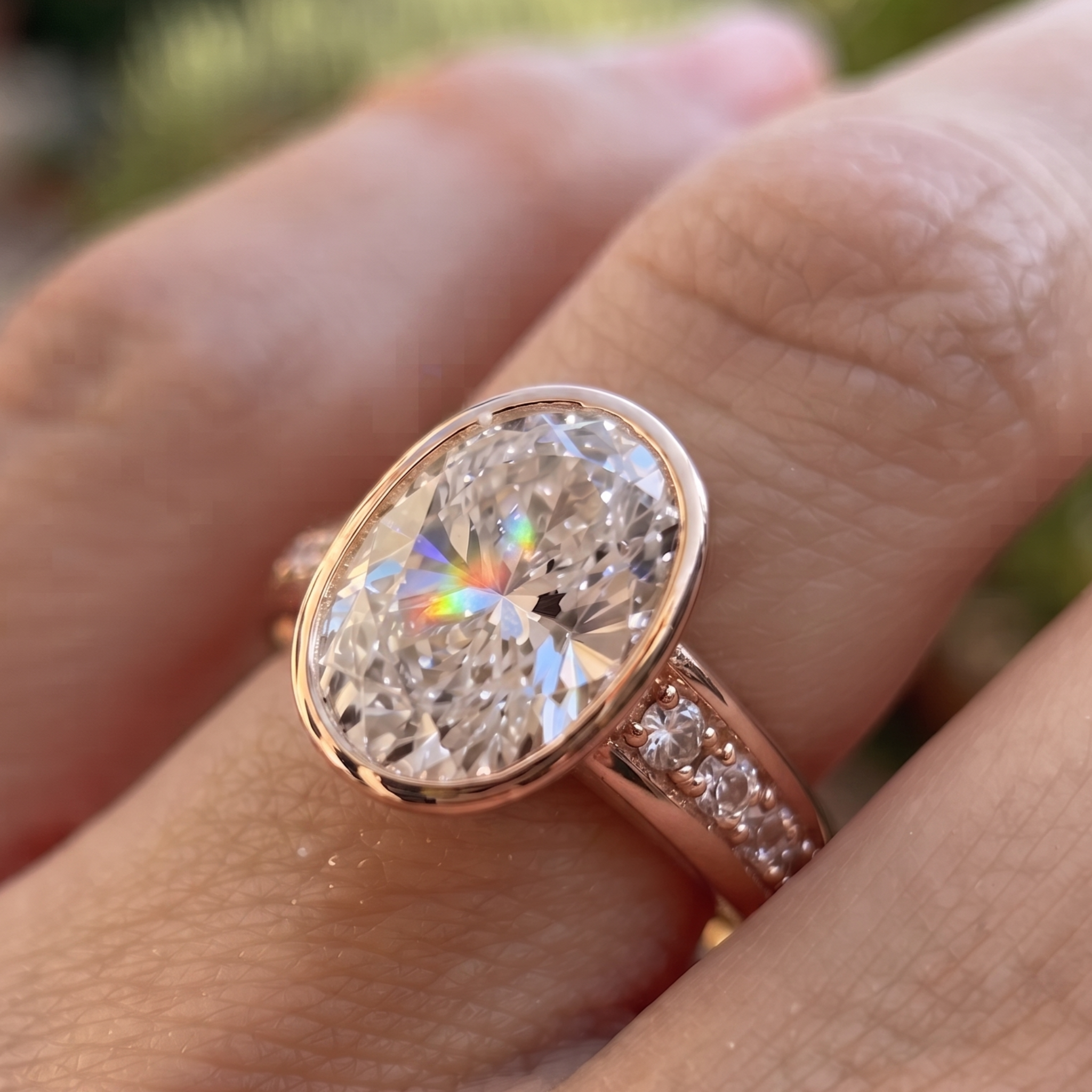 Eternal Halo 3.40 CTW Oval Diamond Bezel Ring in 14K & 18K Gold