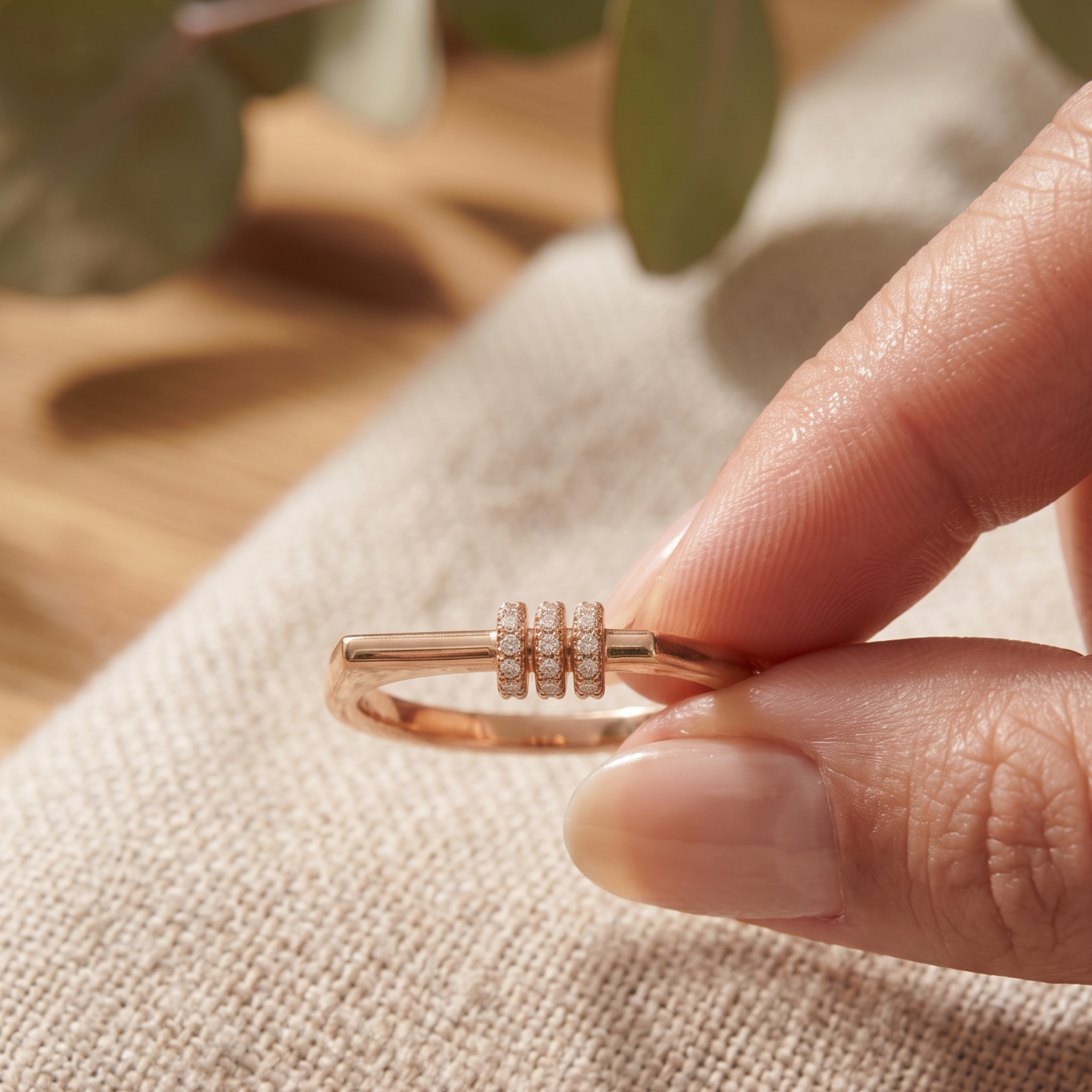 Kiashaa Jewellery 0.21 CTW triple-row diamond ring in polished yellow gold.