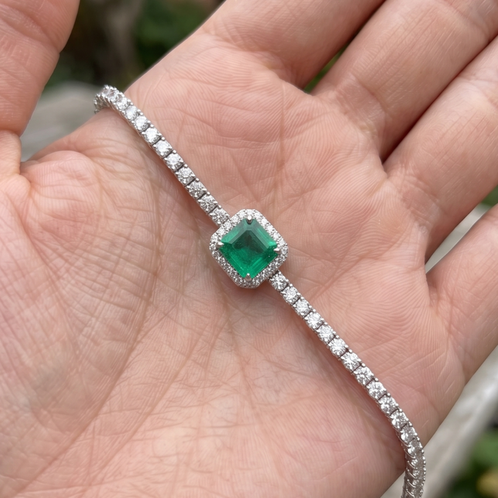 Emerald Majesty Green Gemstone & Diamond Tennis Bracelet