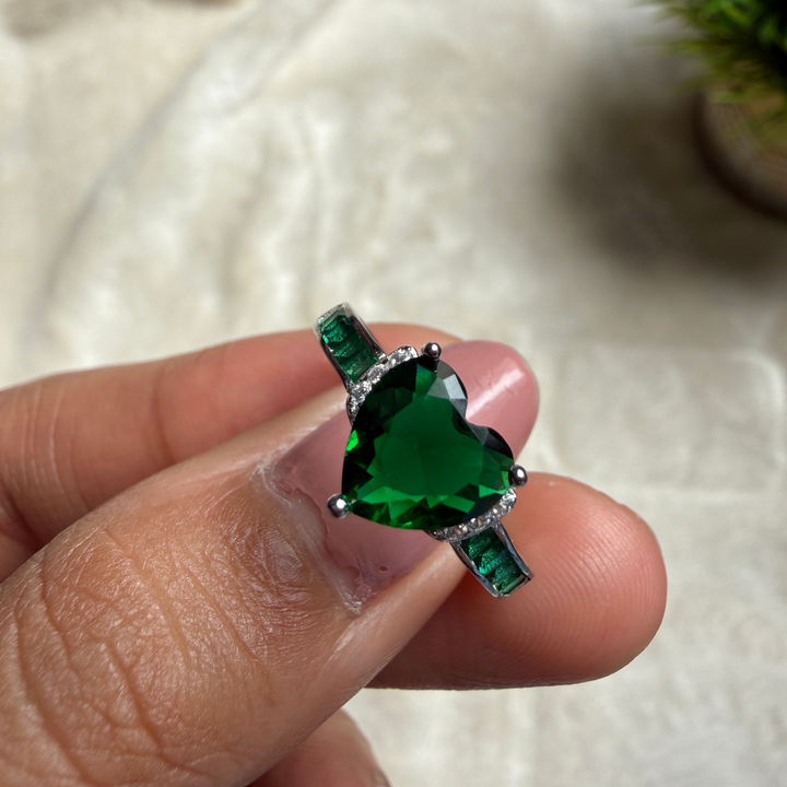 Green heart gemstone and lab-grown diamond ring in white gold by Kiashaa Jewellery.