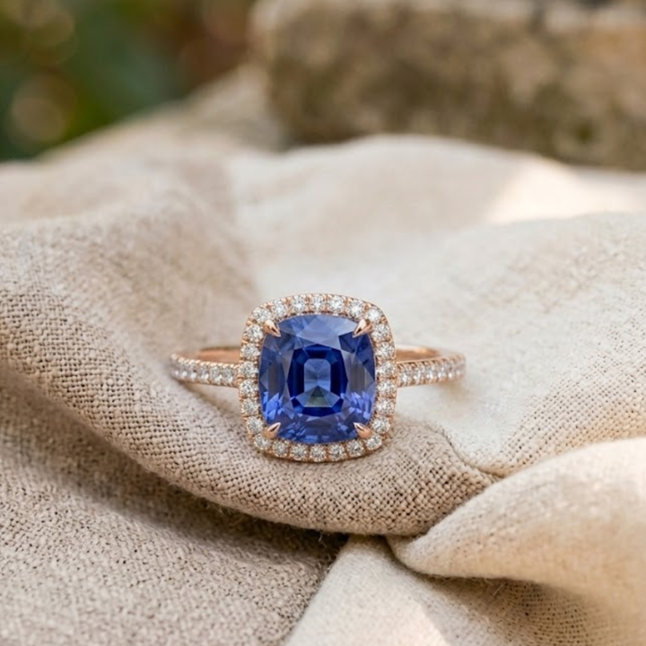 Royal Azure 1.86 CTW Blue Sapphire & Diamond Halo Ring in 14K & 18K Gold