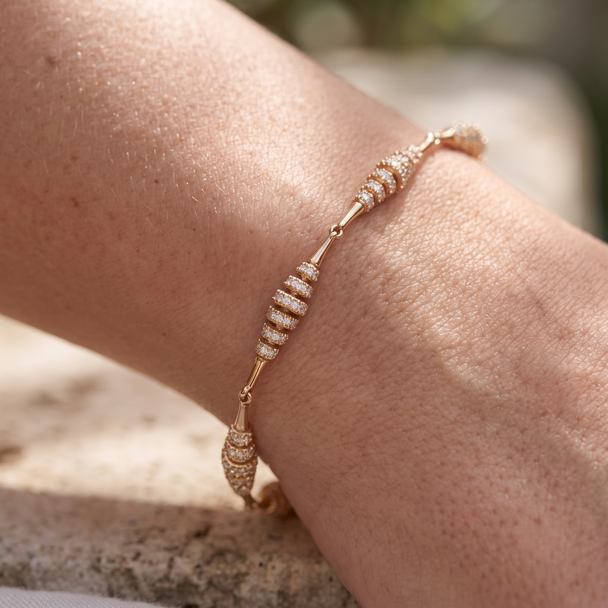 Kiashaa Jewellery 2.55 CTW round diamond station bracelet in polished yellow gold.