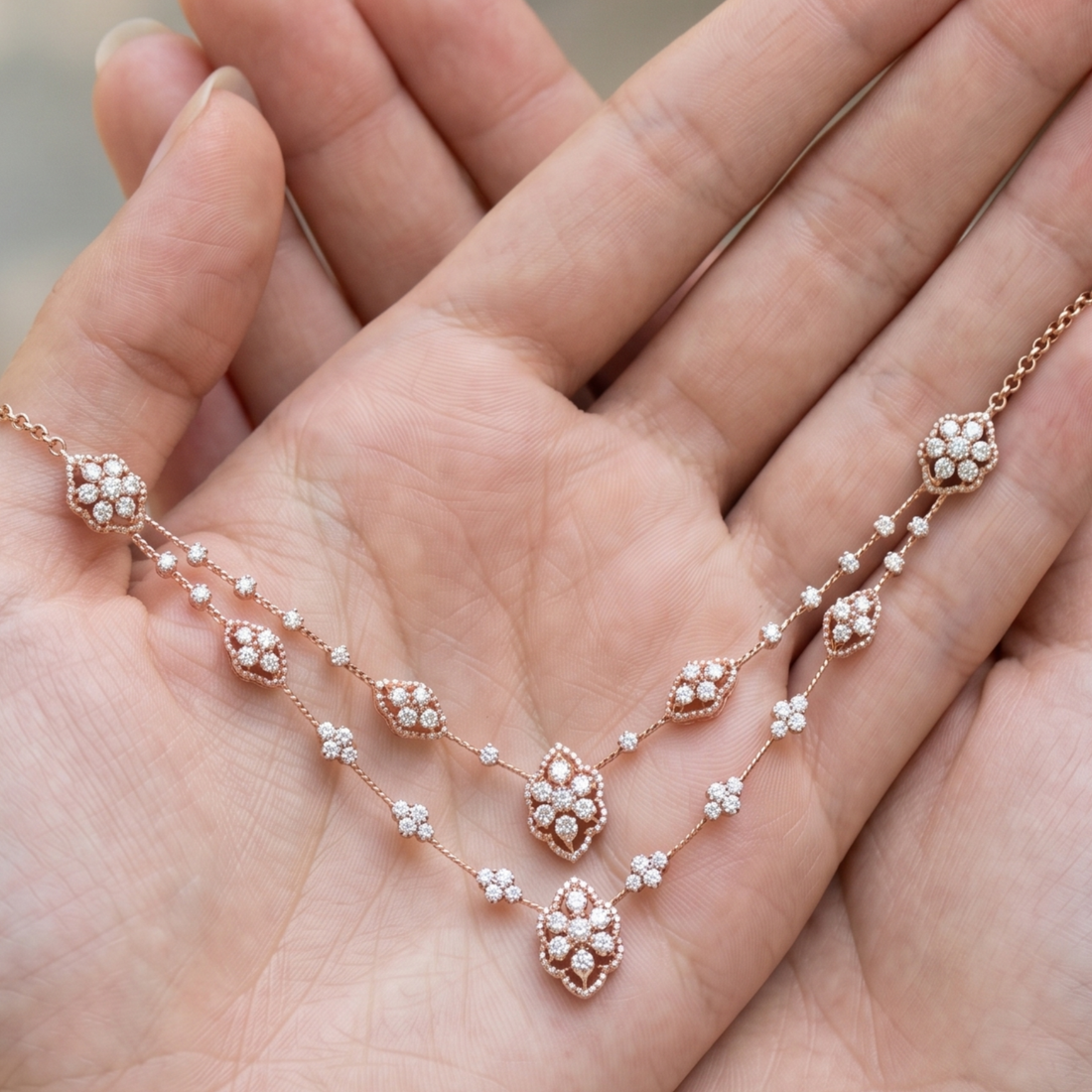 Royal Blossom 5.00 CTW Diamond Layered Necklace in 14K & 18K Gold
