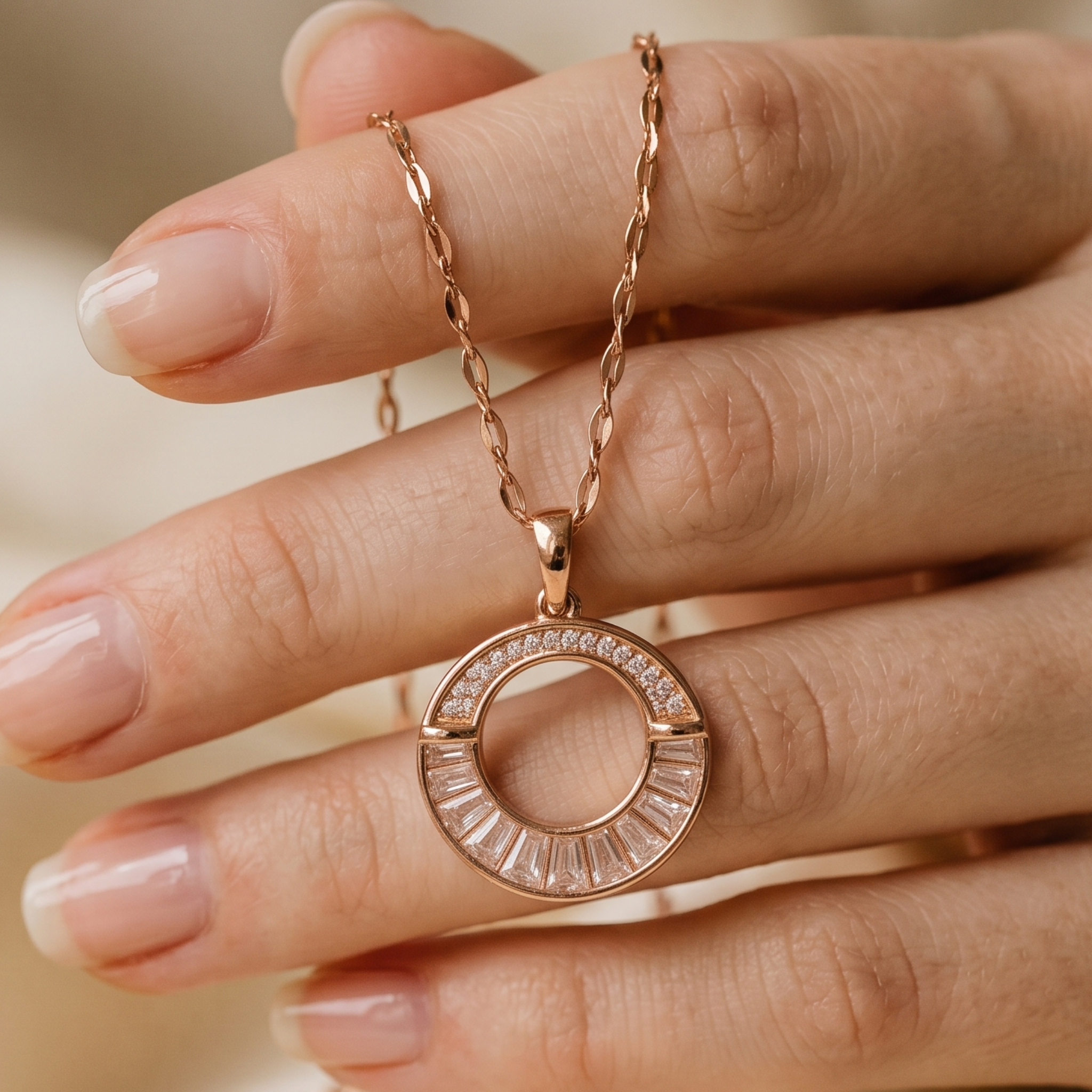Eternal Halo 1.24 CTW Round & Baguette Diamond Circle Pendant Necklace