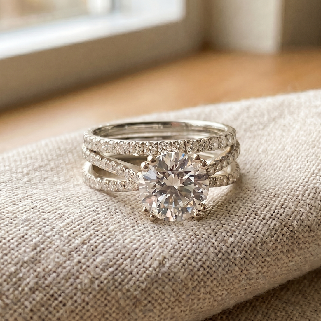 Luminous Trinity Split Shank Diamond Ring in 14K & 18K Gold