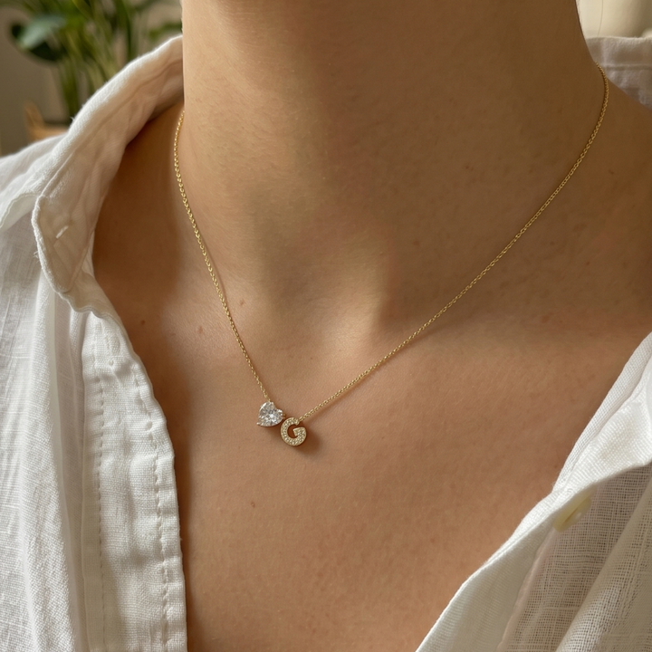 Amour Initial 1.15 CTW Heart Diamond & Custom Letter Necklace in 9K, 14K & 18K Gold