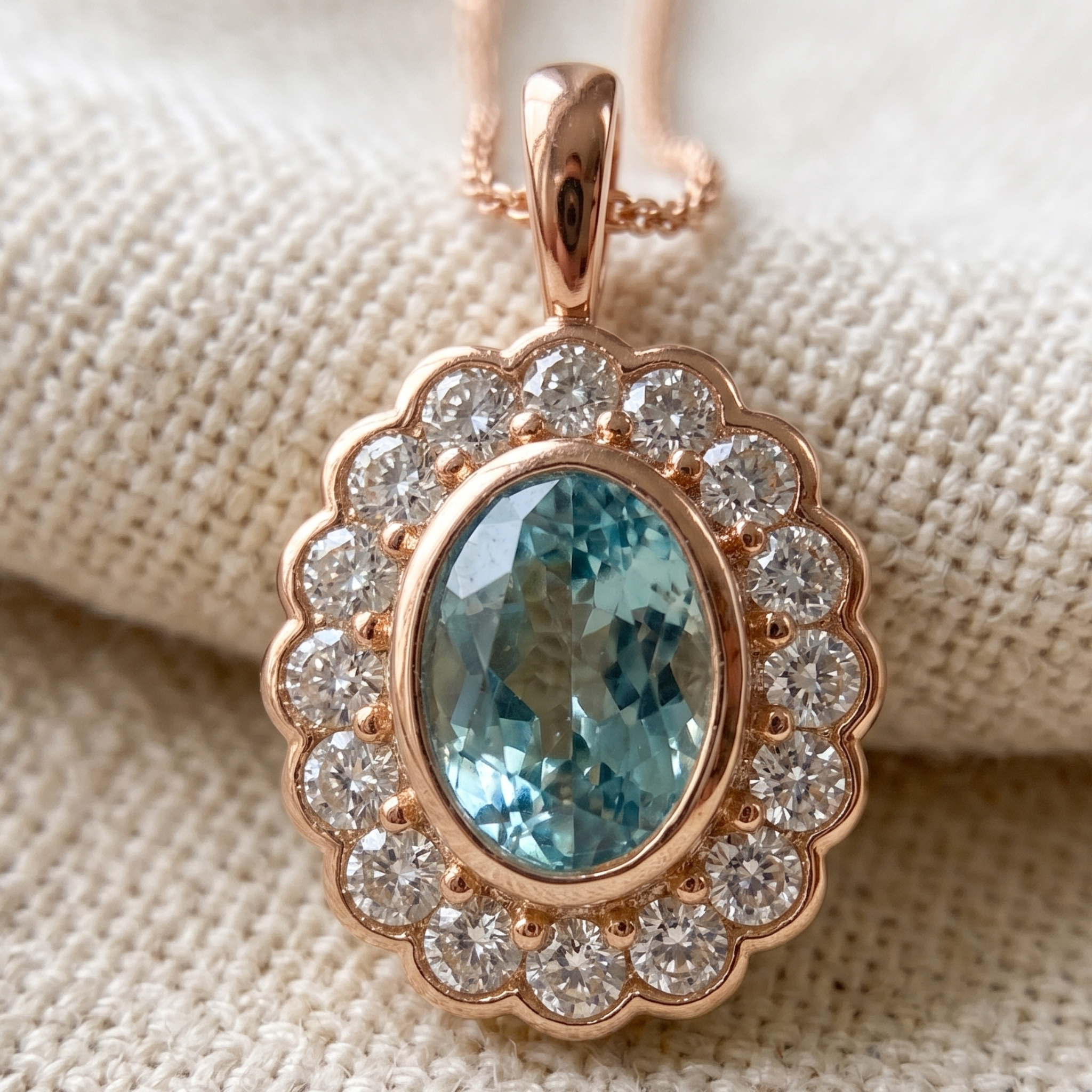 Azure Bloom 1.24 CTW Oval Blue Gemstone Halo Pendant Necklace in 9K, 14K & 18K Gold