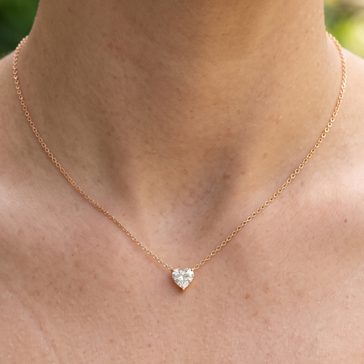 Kiashaa Jewellery 1.67 CT heart diamond solitaire necklace in polished yellow gold.