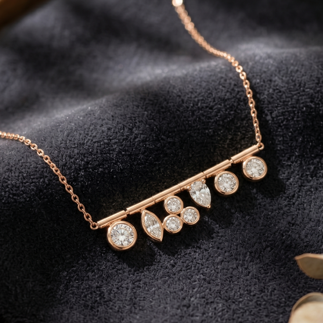 Celestial Cascade 1.30 CT Multi-Shape Diamond Bar Necklace