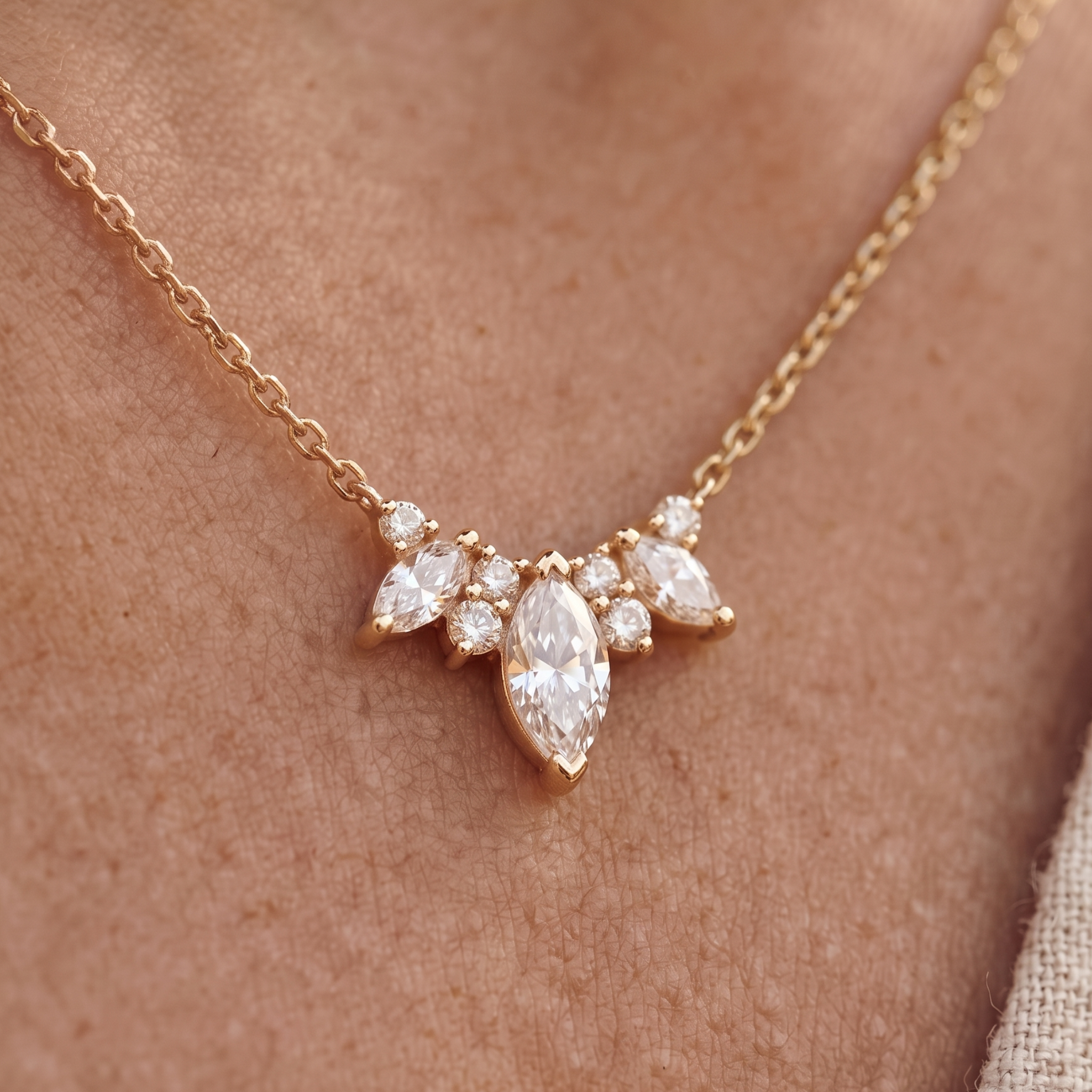 Kiashaa Jewellery 1.03 CTW marquise and round diamond cluster necklace in rose gold.