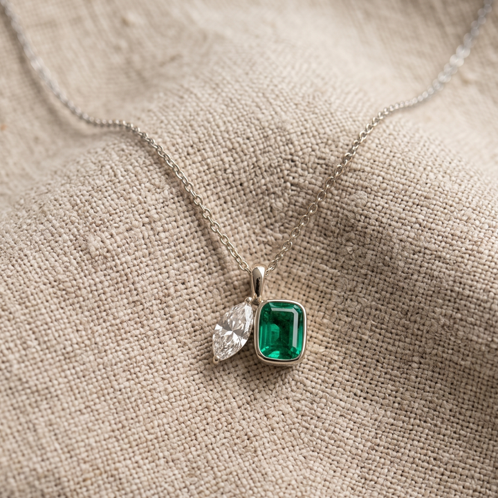 Kiashaa Jewellery 2.91 CTW cushion and marquise pendant necklace in polished yellow gold.