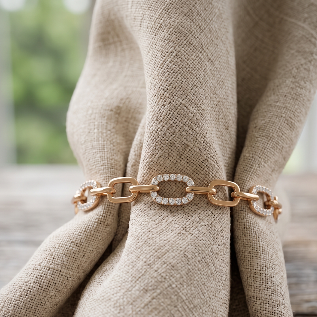 Kiashaa Jewellery 0.875 CTW diamond clover station bracelet in polished yellow gold.