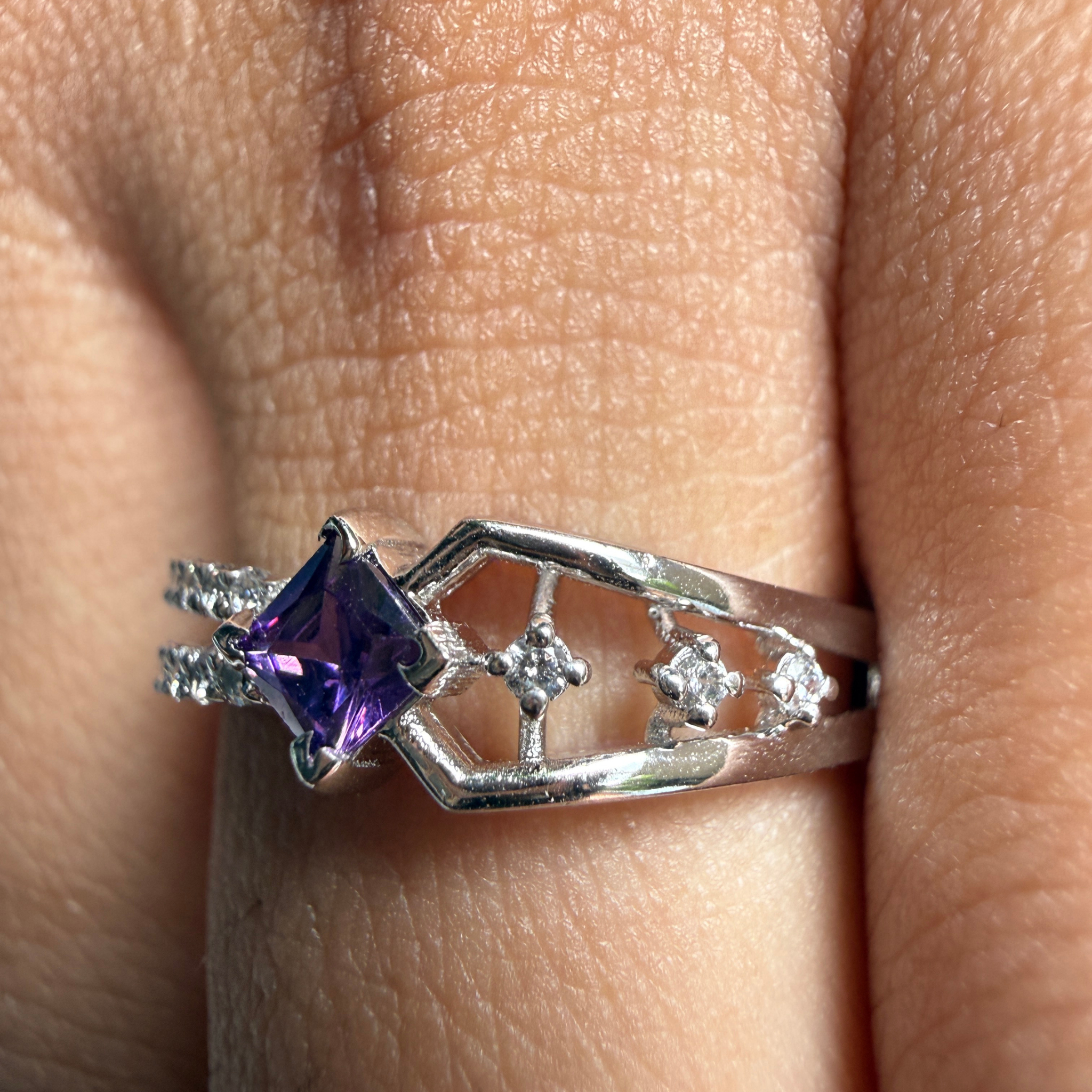 Blue princess-cut gemstone and lab-grown diamond ring by Kiashaa Jewellery.