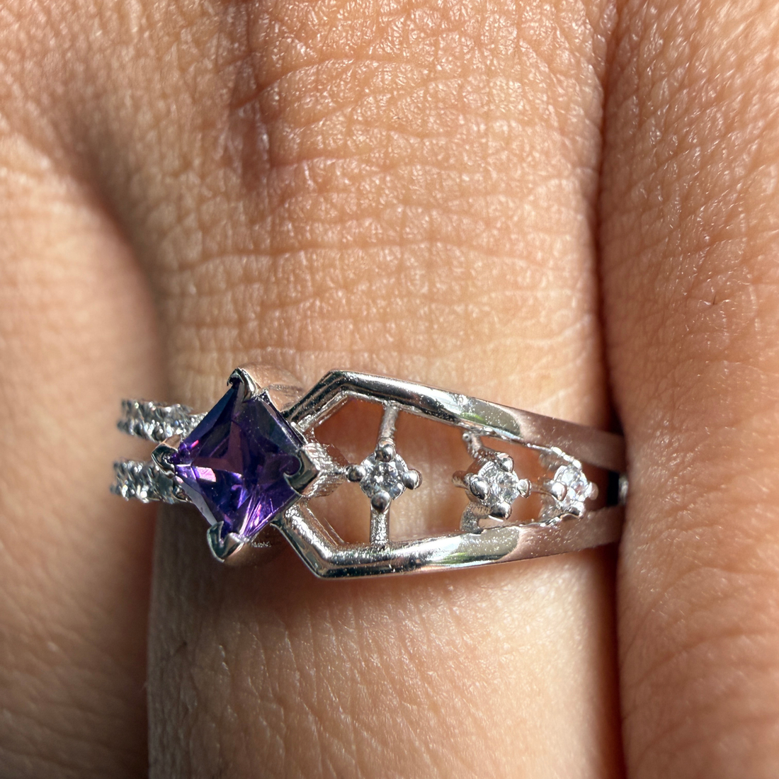 Blue princess-cut gemstone and lab-grown diamond ring by Kiashaa Jewellery.