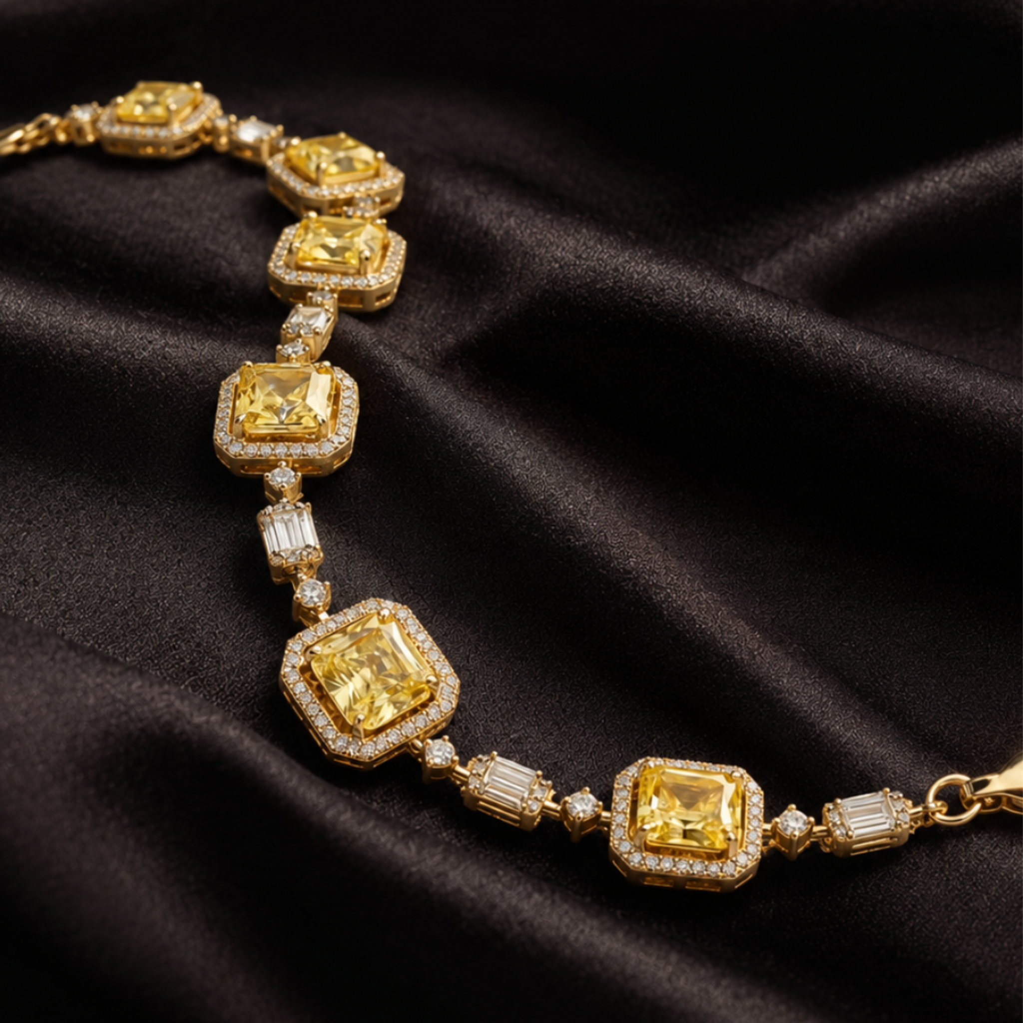 Golden Radiance 5 CT Yellow & White Diamond Halo Bracelet