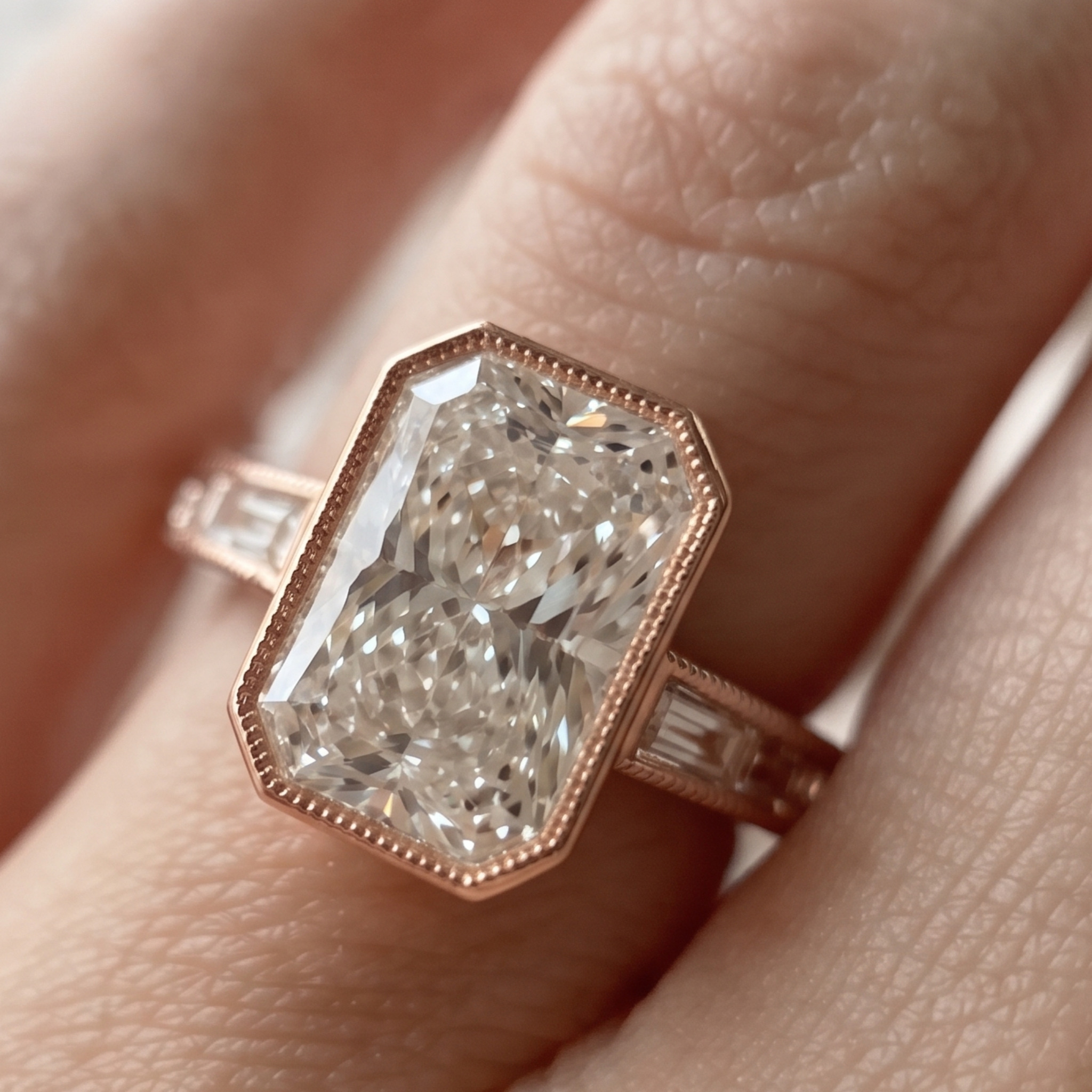 Regal Radiant 2.89 CTW Radiant & Baguette Diamond Ring in 9K, 14K & 18K Gold