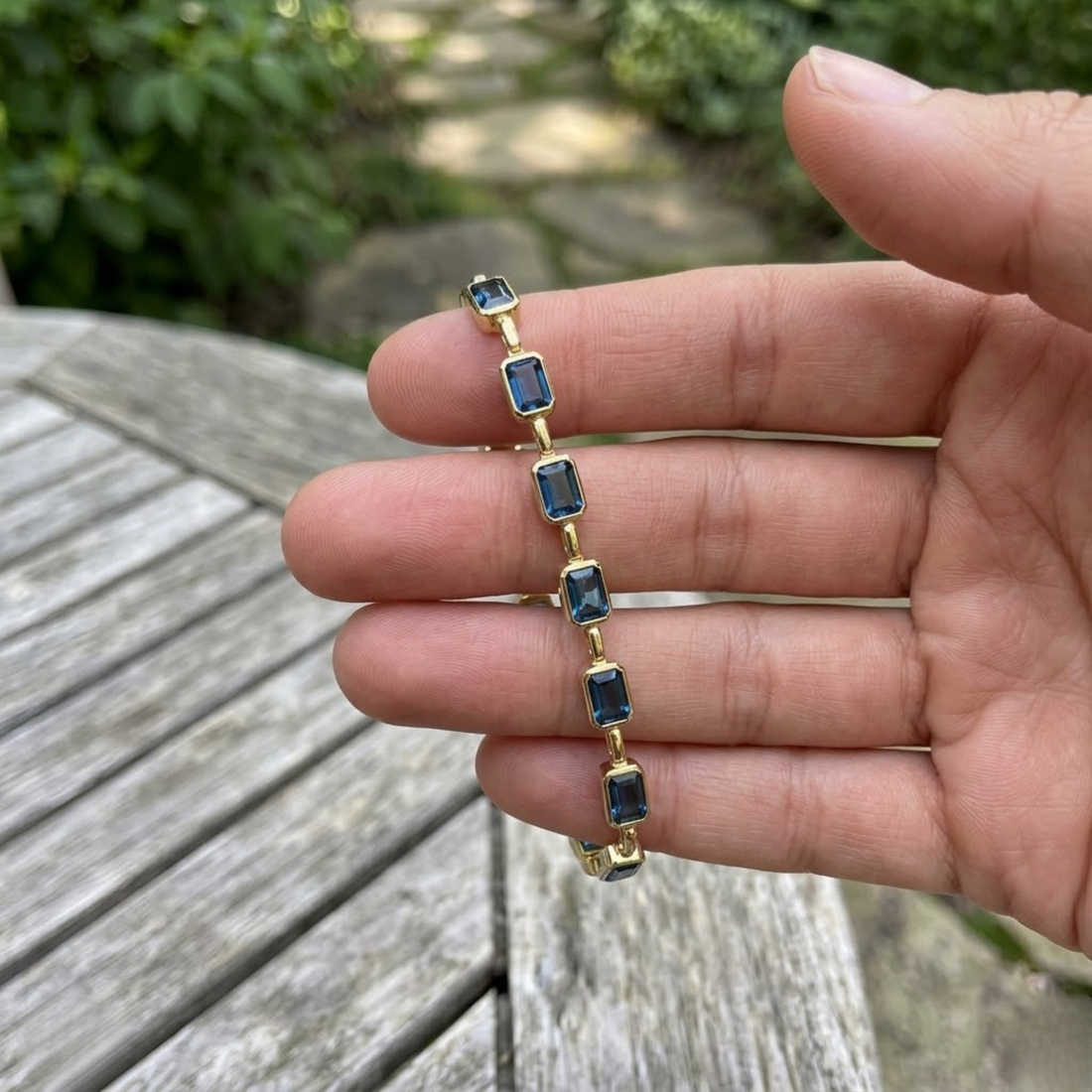 Classic gemstone tennis bracelet available in white, yellow, and rose gold.