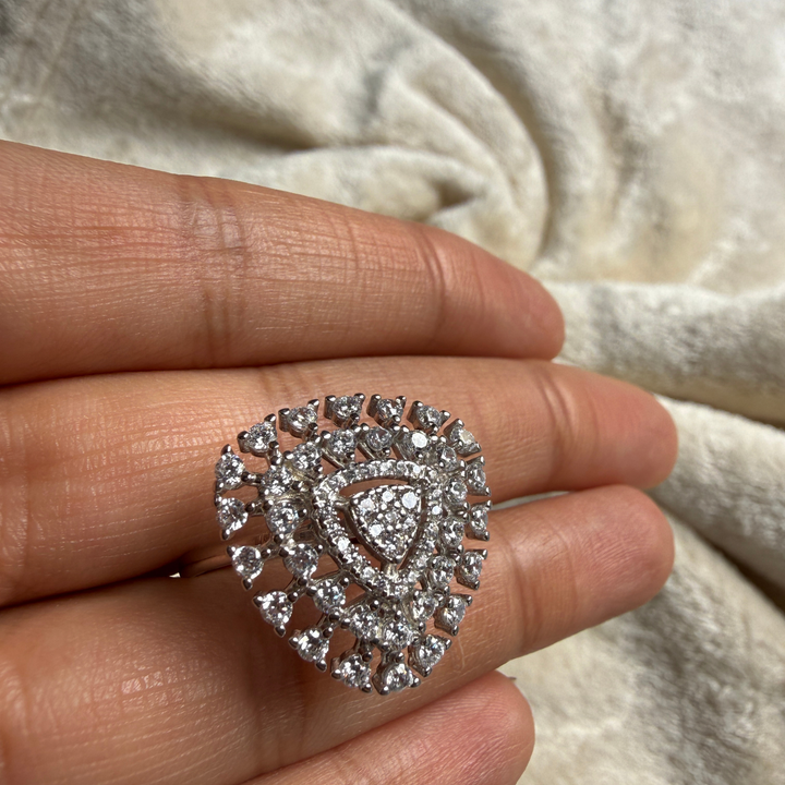 Heart-shaped lab-grown diamond statement ring in white gold by Kiashaa Jewellery.