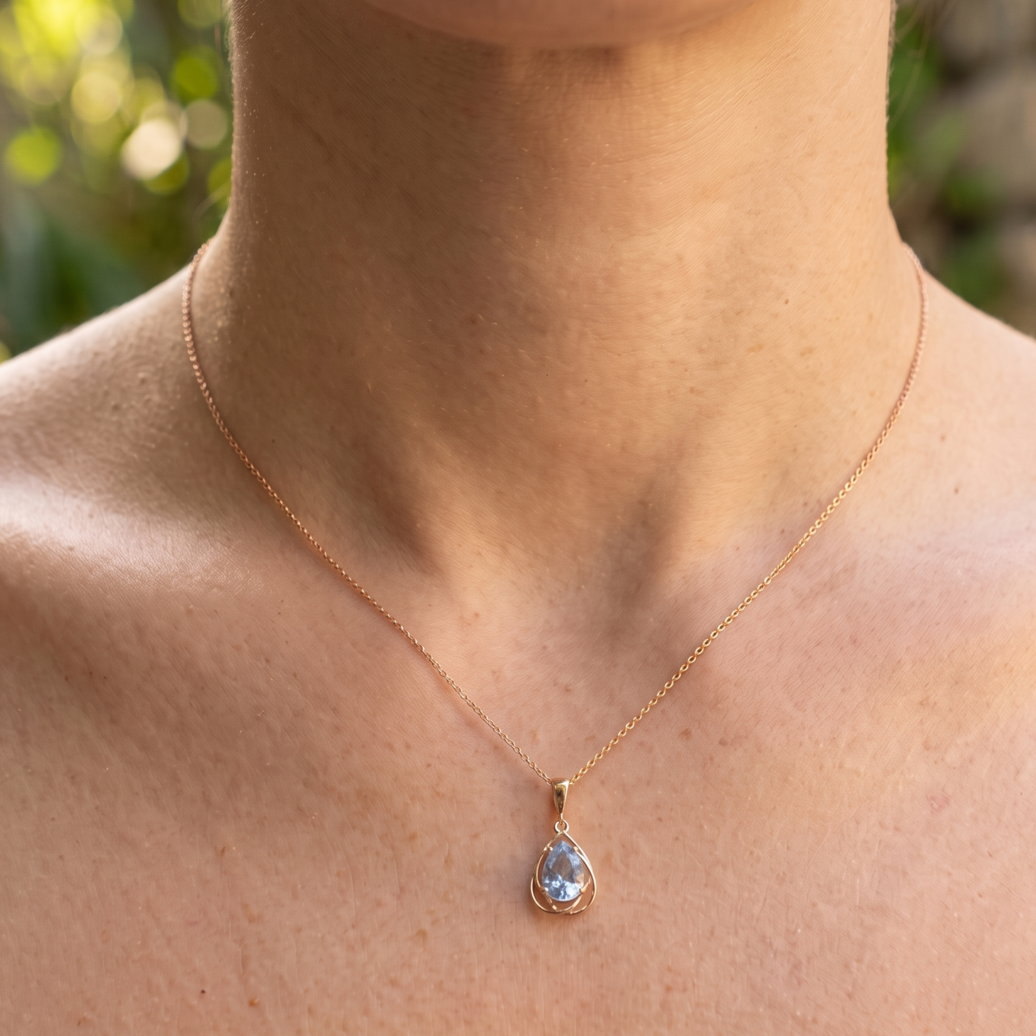 Aqua Teardrop 0.78 CT Pear Solitaire Pendant Necklace in 9K, 14K & 18K Gold