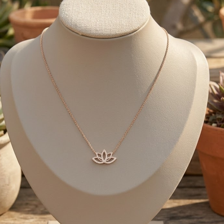 Serene Lotus 0.33 CTW Diamond Flower Necklace in 9K, 14K & 18K Gold