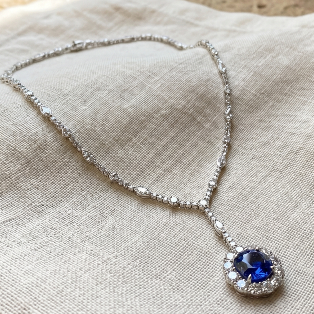 Royal Azure 7 CT Blue Gemstone & Diamond Y Necklace in 14K & 18K Gold