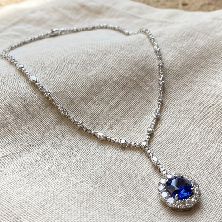 Royal Azure 7 CT Blue Gemstone & Diamond Y Necklace in 14K & 18K Gold