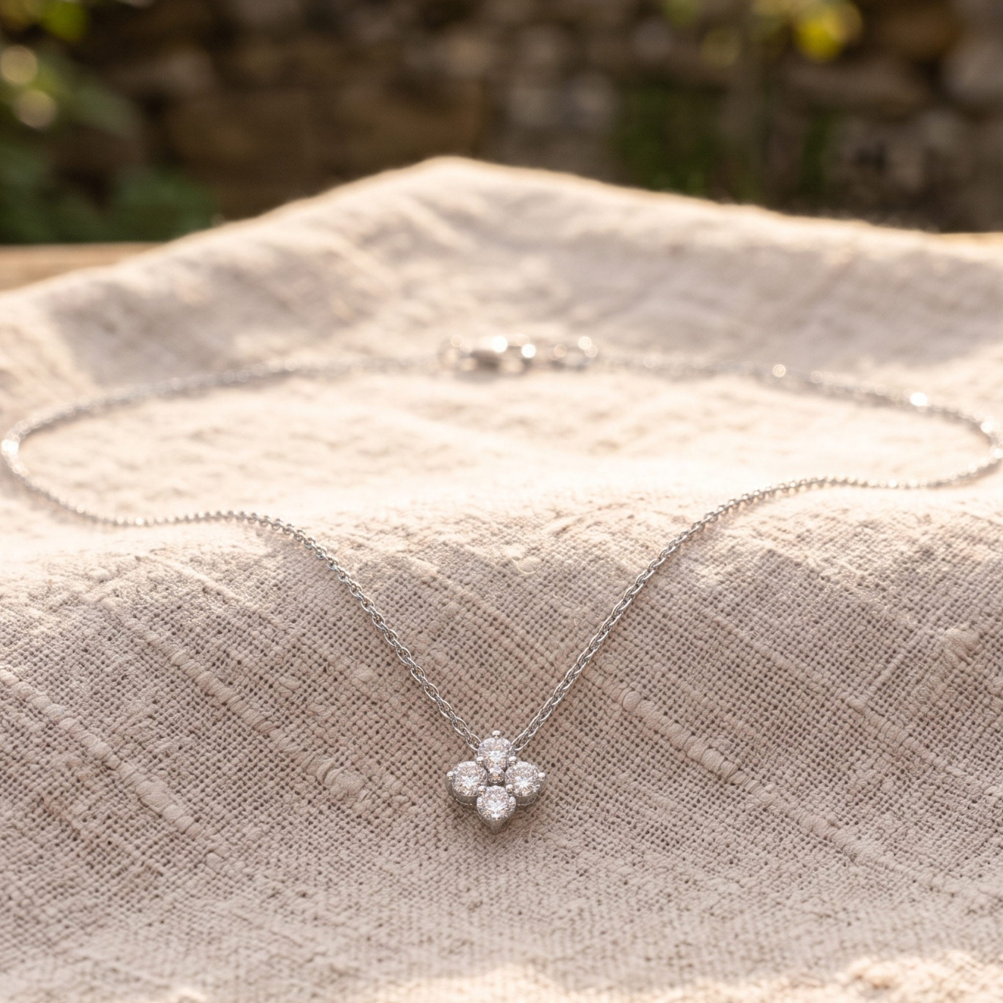 Kiashaa Jewellery 0.14 CTW round diamond flower necklace in polished yellow gold.