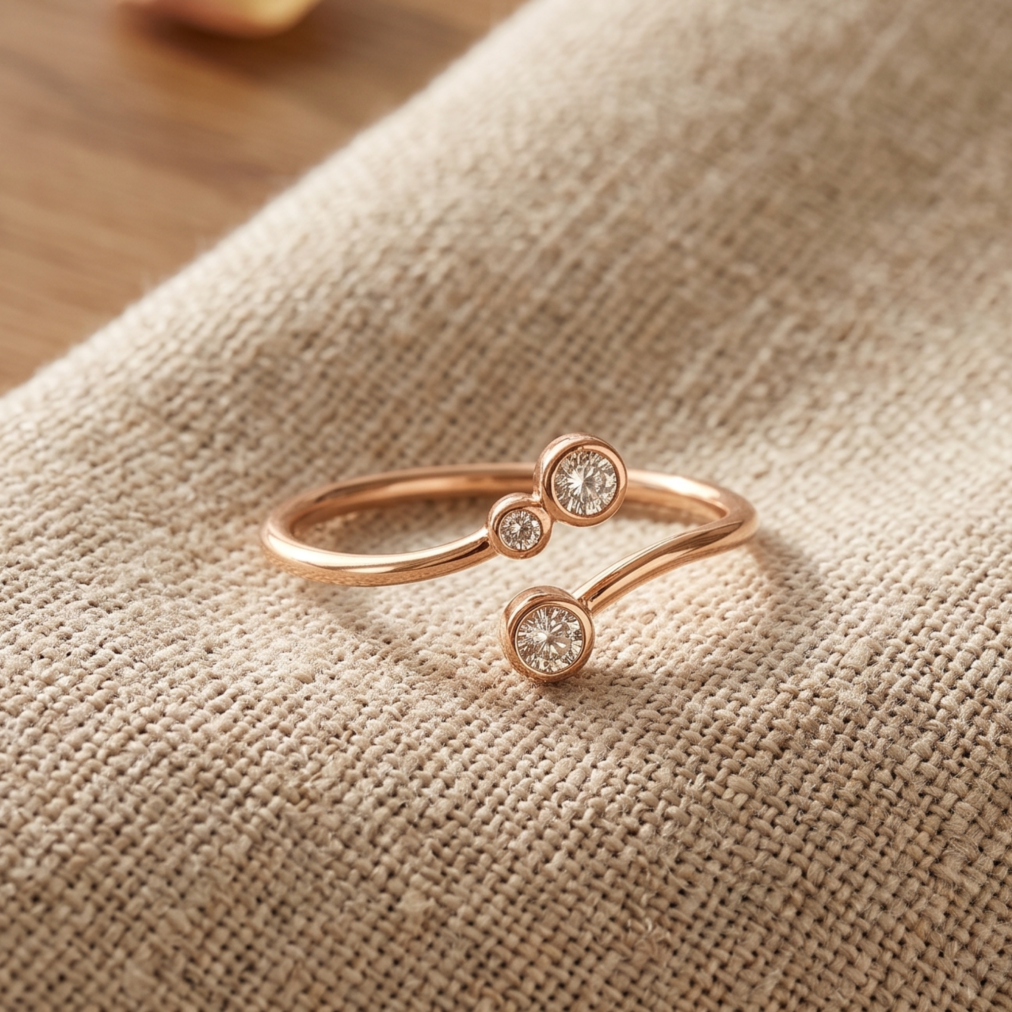 Kiashaa Jewellery 0.295 CTW round diamond open bypass ring in polished yellow gold.