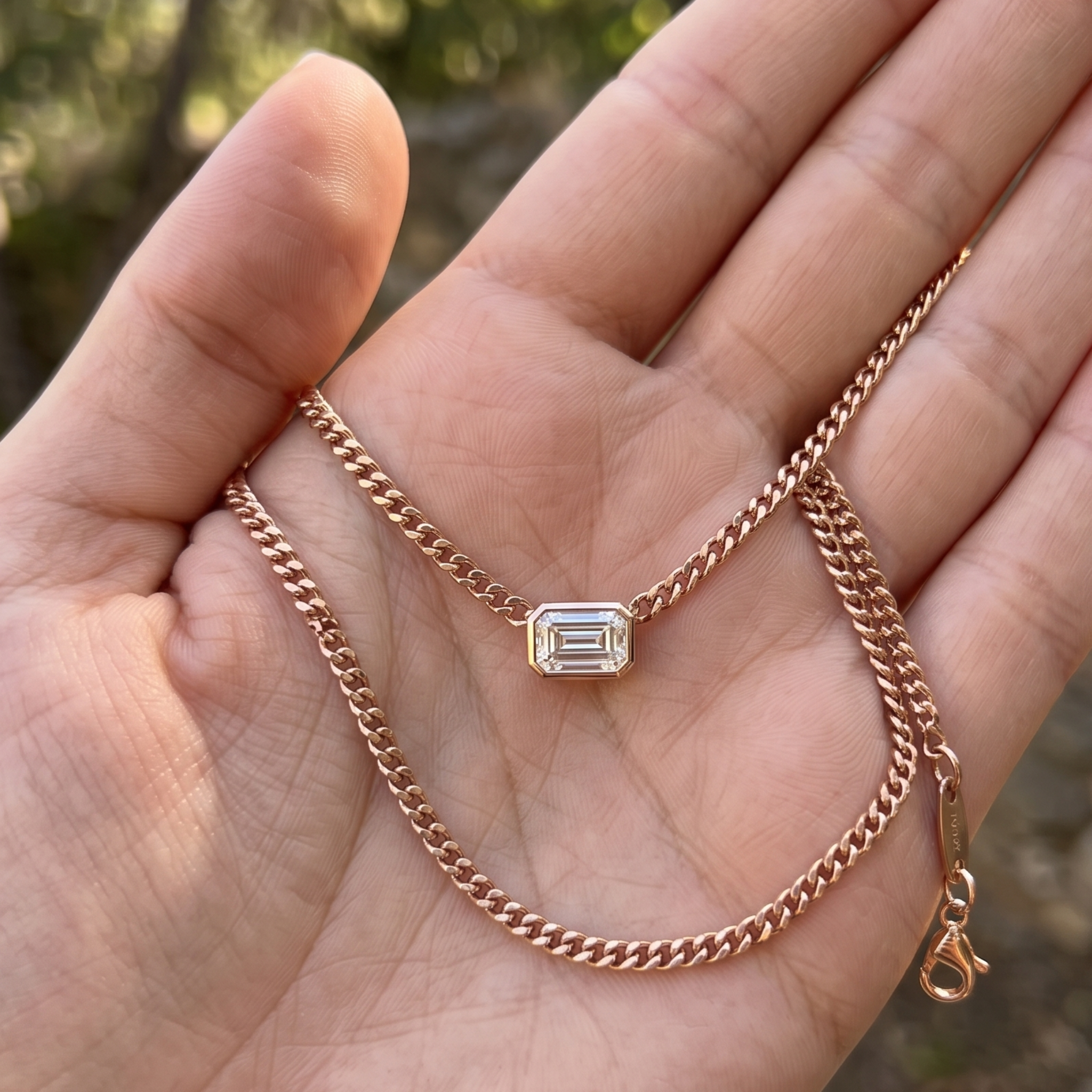 Kiashaa Jewellery 1.73 CT emerald-cut diamond Cuban chain necklace in polished yellow gold.